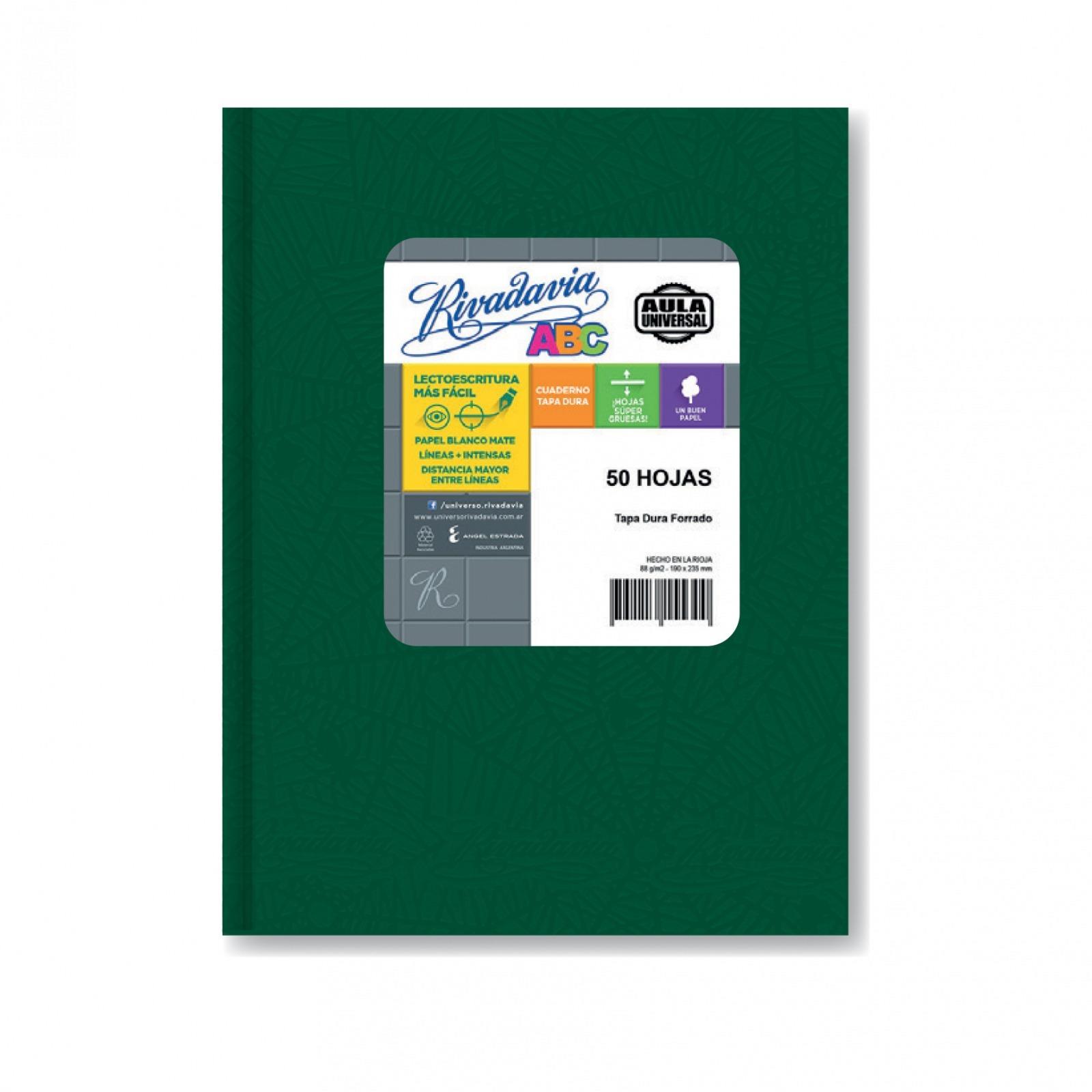 CUADERNO 19 X 23.5 T/D 50 HS RIVADAVIA ABC AULA UNIV. ARAÑA VERDE RAYADO 360931