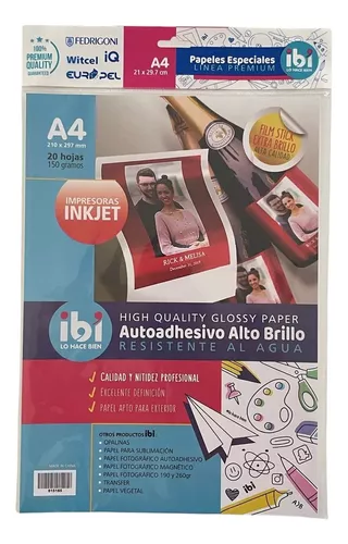 PAPEL GLOSSY 150 GRS ADHESIVO A4 X 20 HS-615165