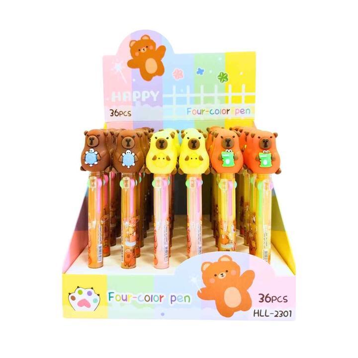 BOLIGRAFO MULTI X 4 COLORES CAPYBARA C/ANIMALITO CUERPO ESTAMPADO-27816