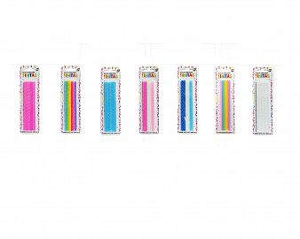 COTILLON VELAS FINITAS TORNEADAS X 24 UN-CEL/BL/FL/MAG/NEON/NEG.