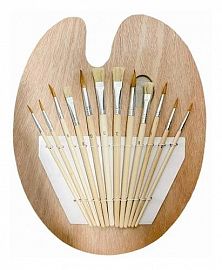 SET PALETA DE MADERA 30 X 40 + 12 PINCELES SURTIDOS-ACE0016