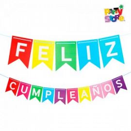 COTILLON BANDERIN F.CUMPLEAÑOS MULTICOLOR/COLOR LETRAS DORADO- BAFCMU