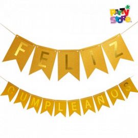 COTILLON BANDERIN F.CUMPLEAÑOS GLITTER LETRAS DORADO/PLATEADO- BAFCGDO