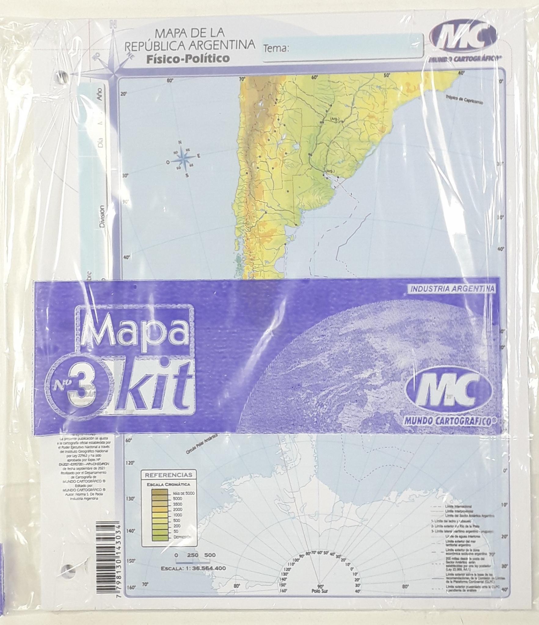 MAPA ESCOLAR Nº 3 ARGENTINA BICONTINENTAL FIS/POL X 40 UN M.C./ALFA