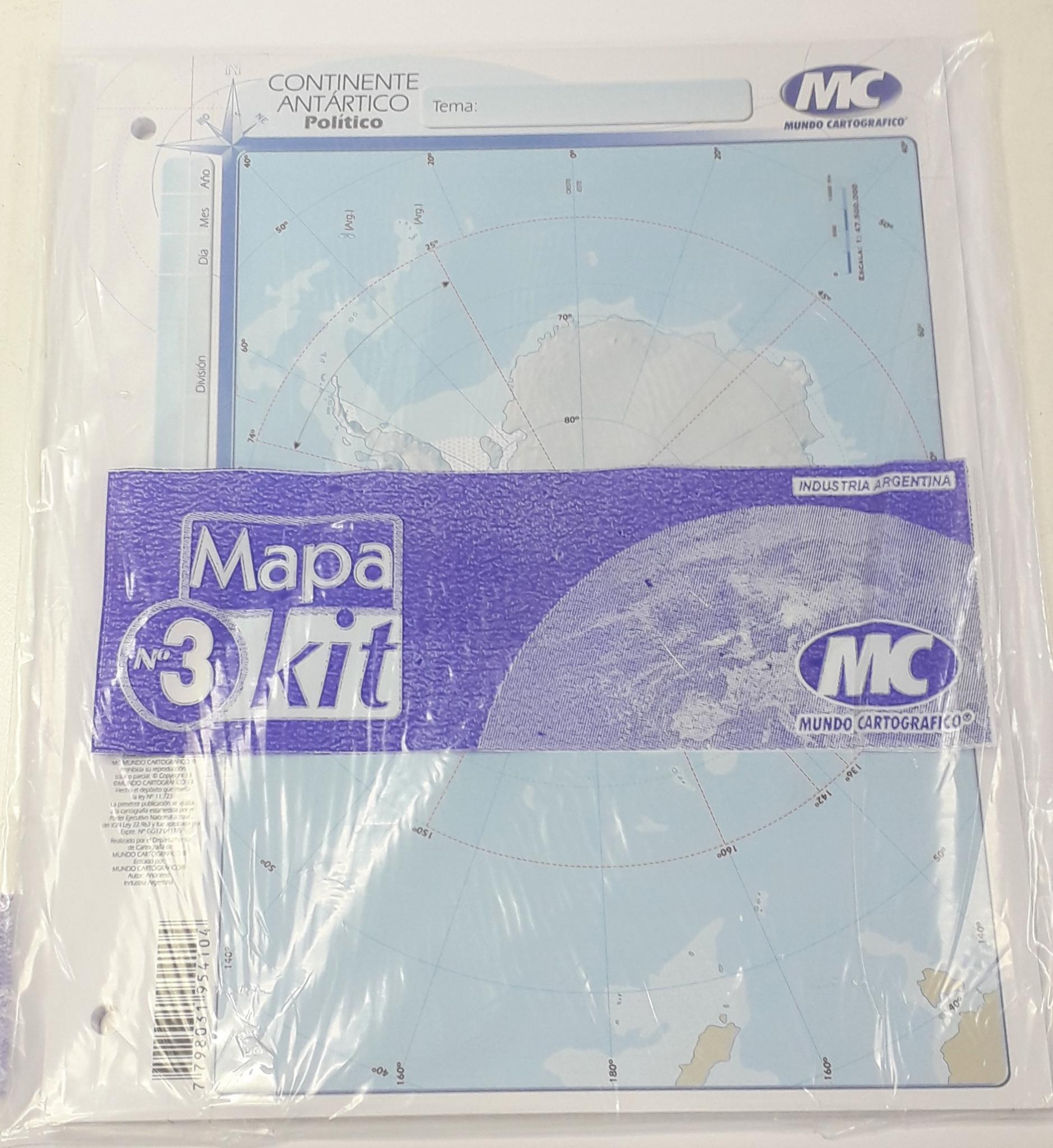 MAPA ESCOLAR Nº 3 CONTINENTE ANTARTICO POLITICO X 40 UN M.C./ALFA